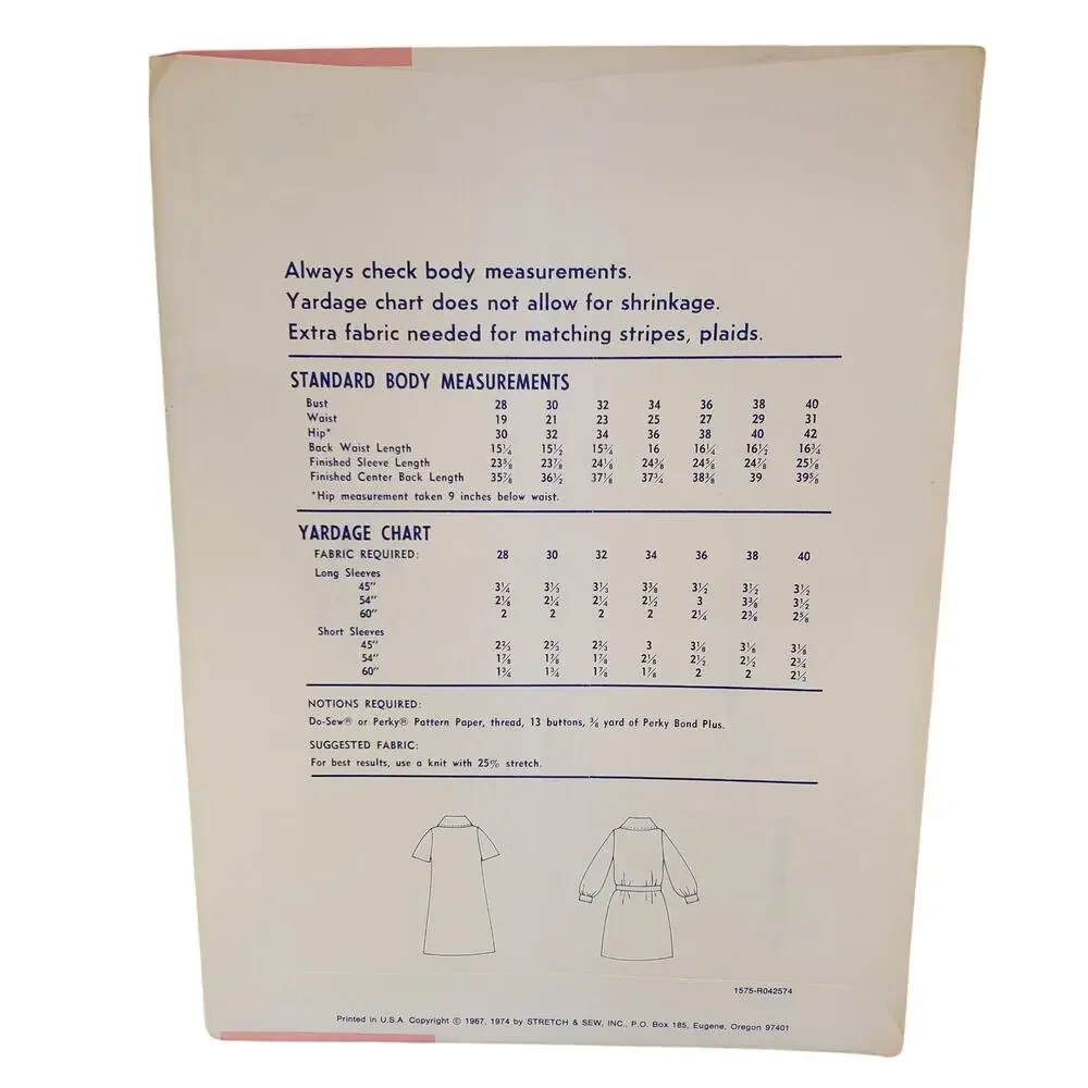 Stretch & Sew Shirtwaist Belted Dress Sewing Pattern UNCUT Vintage Ann Person